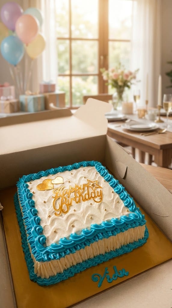 Blue Border Photo Birthday Cake