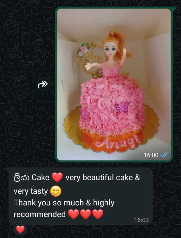 Pink princess doll cake with WhatsApp recommendation