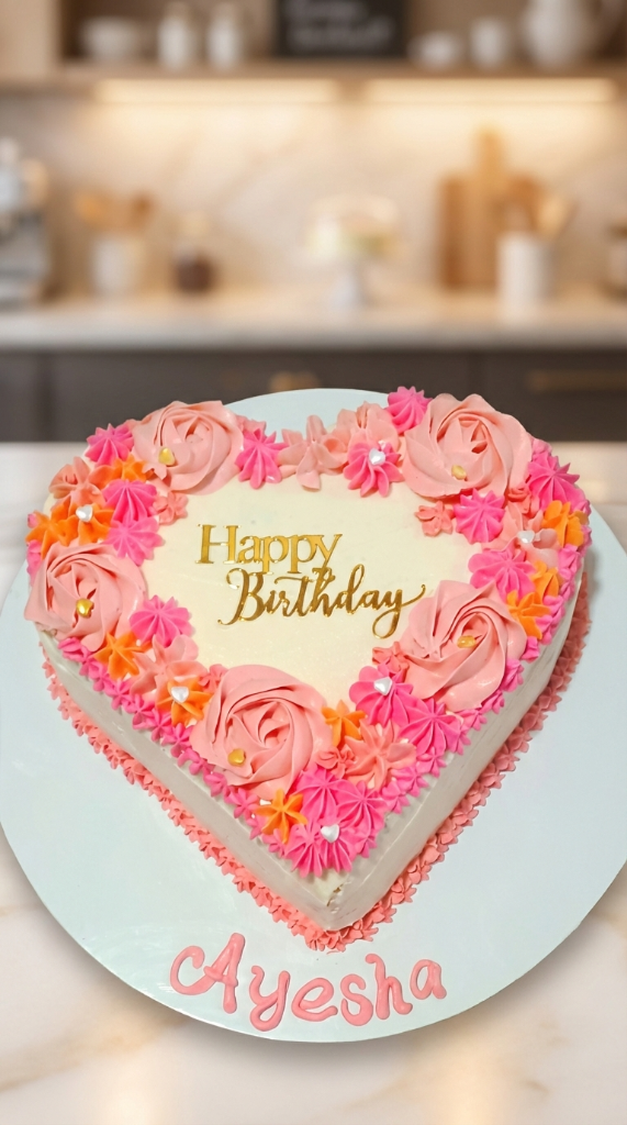 Pink Rose Heart Cake